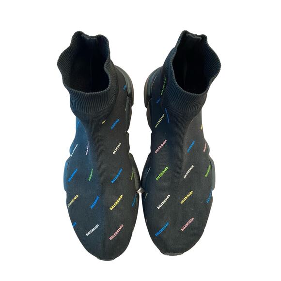 Balenciaga Logo Knit Fabric Speed Trainer Sock Sneakers Rainbow Streetwear US 9 - Picture 3 of 11